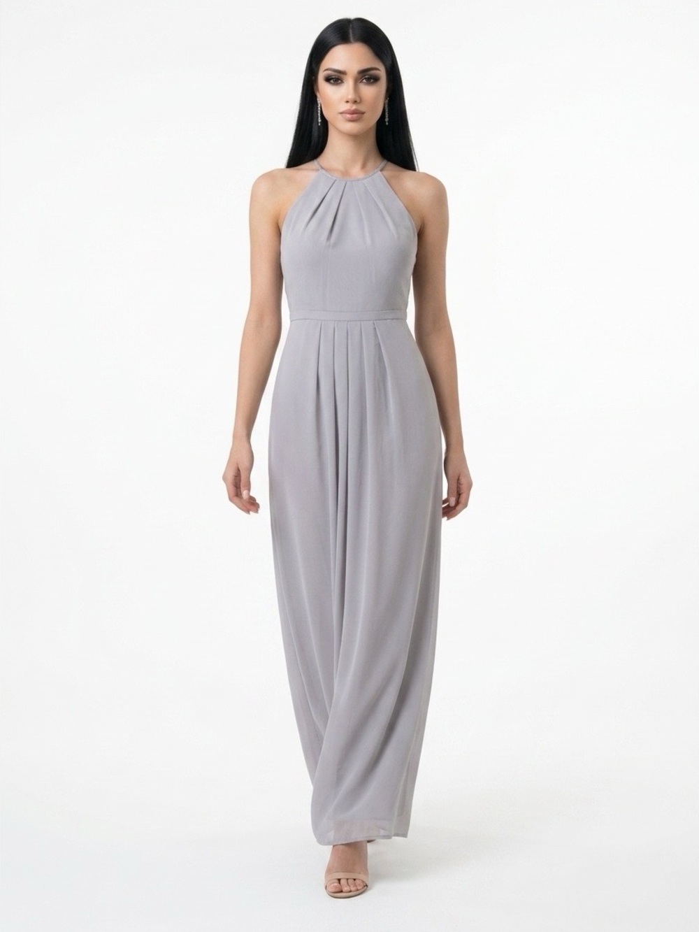 Weddington Way Elegant Halter Maxi Dress Isabelle in Whisper Light Gray